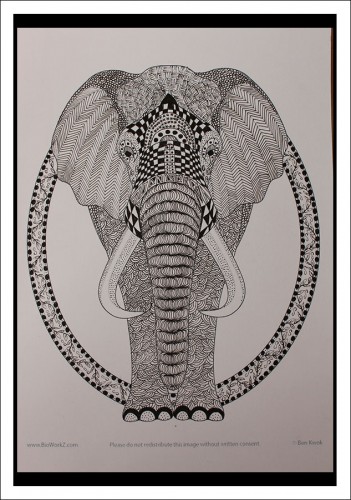 Zentangle-Elephant-zwart-wit